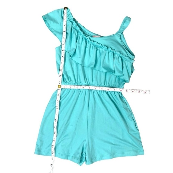 BCBG Girls Teal Ruffle Shoulder Romper - Size 7/8 - Picture 8 of 9